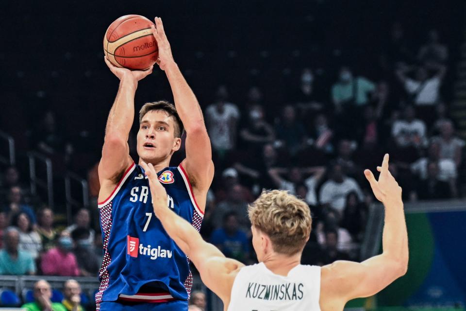 Bogdan Bogdanović couldn't be stopped in the quarterfinals against Lithuania. (Photo by SHERWIN VARDELEON / AFP) (Photo by SHERWIN VARDELEON/AFP via Getty Images)