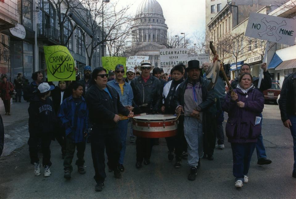 From the archives: More than 200 protesters march from the Capitol in Madison to the offices of the Department of Natural Resources in 1994 to voice opposition to a proposed mine near Crandon. The crowd also carried its protest to the doors of the Wisconsin Manufacturers & Commerce, which lobbies for mining firms.