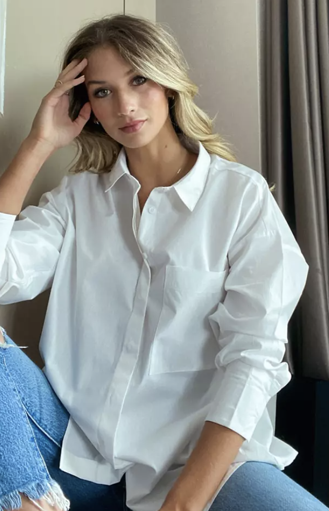 long sleeve boyfriend shirt in cotton in white, $50, from ASOS