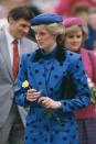 <p>Diana's love of <a href="https://www.townandcountrymag.com/style/fashion-trends/g28367509/princess-diana-polka-dots-style/" rel="nofollow noopener" target="_blank" data-ylk="slk:polka dots;elm:context_link;itc:0;sec:content-canvas" class="link ">polka dots</a> continued in the years to come. For a royal visit in British Columbia in May 1986, Diana went for a bold combination: she wore a patterned blouse <em>and </em>blazer. </p>