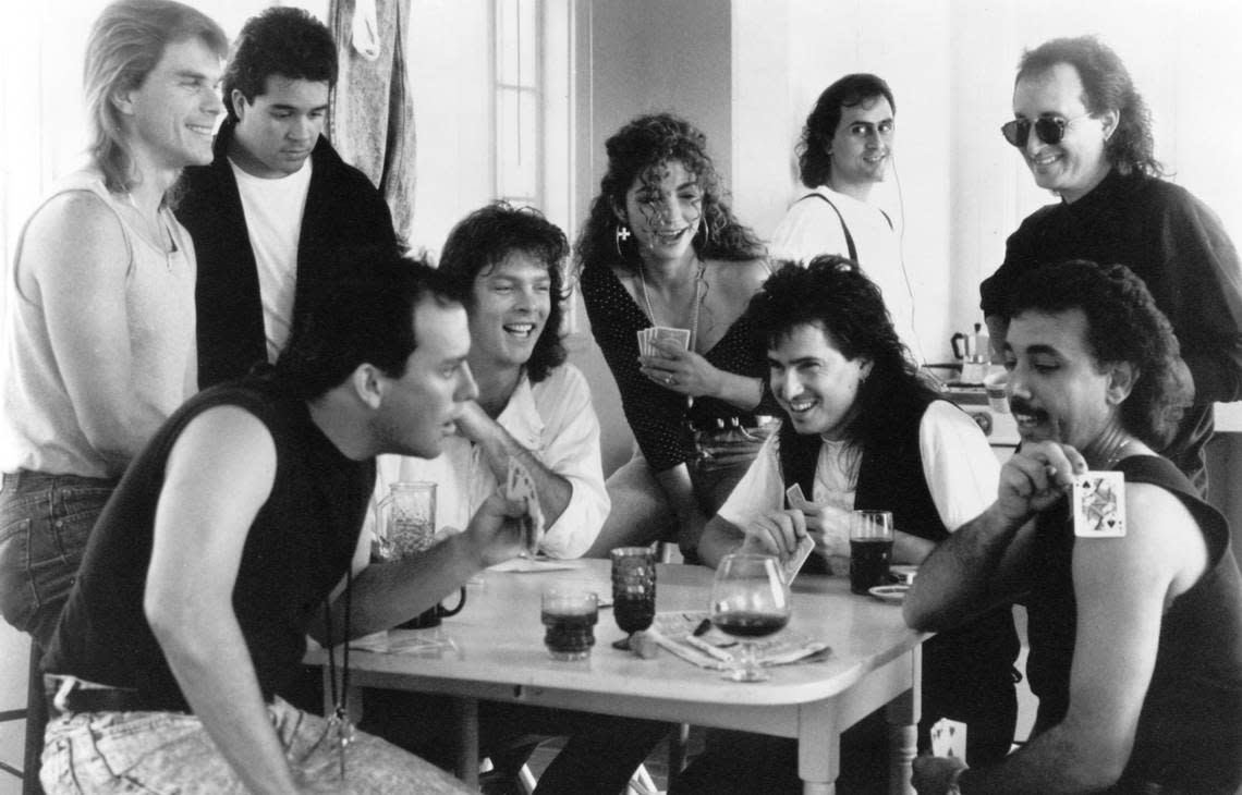 Gloria Estefan (center) with members of her Miami Sound Machine band in 1989 in a file photo from Estefan Enterprises.