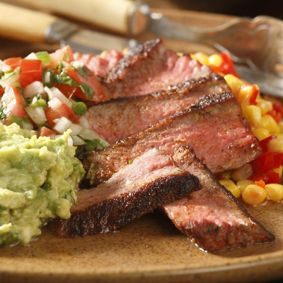 Skillet-Roasted Strip Steaks with Pebre Sauce & Avocado