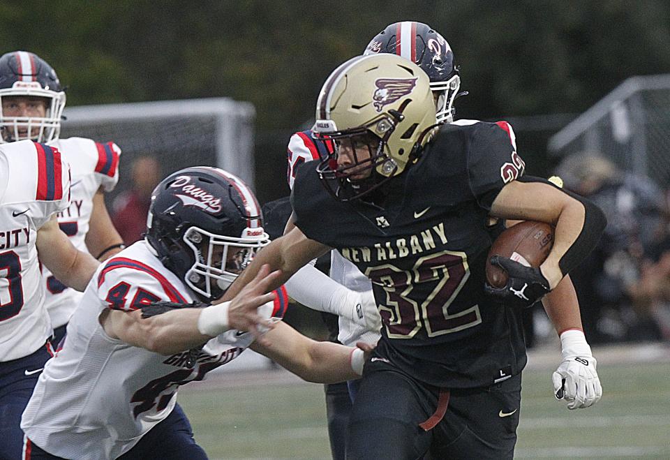 New Albany running back Christian Manville has rushed for 785 yards and 13 touchdowns on 85 carries. He scored three times in a 45-21 win over Grove City on Sept. 23.