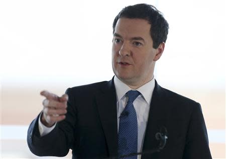 Britain's Chancellor of the Exchequer George Osborne delivers a speech on the forthcoming Scottish independence referendum in Edinburgh in Scotland February 13, 2014. REUTERS/Scott Heppell/Pool