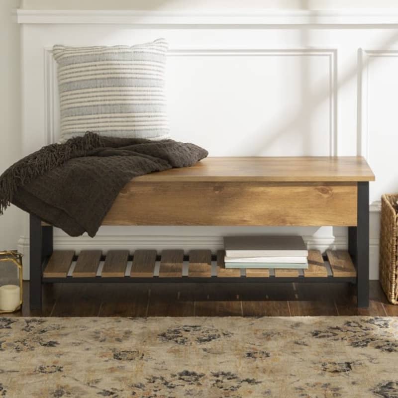 Manor Park Modern Farmhouse Storage Bench with Shoe Shelf