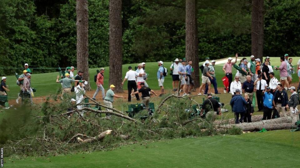 Fallen trees by the 17th tee at Augusta National