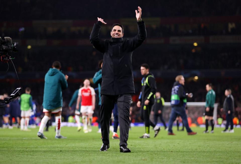 Mikel Arteta celebrates after the shootout (Getty)