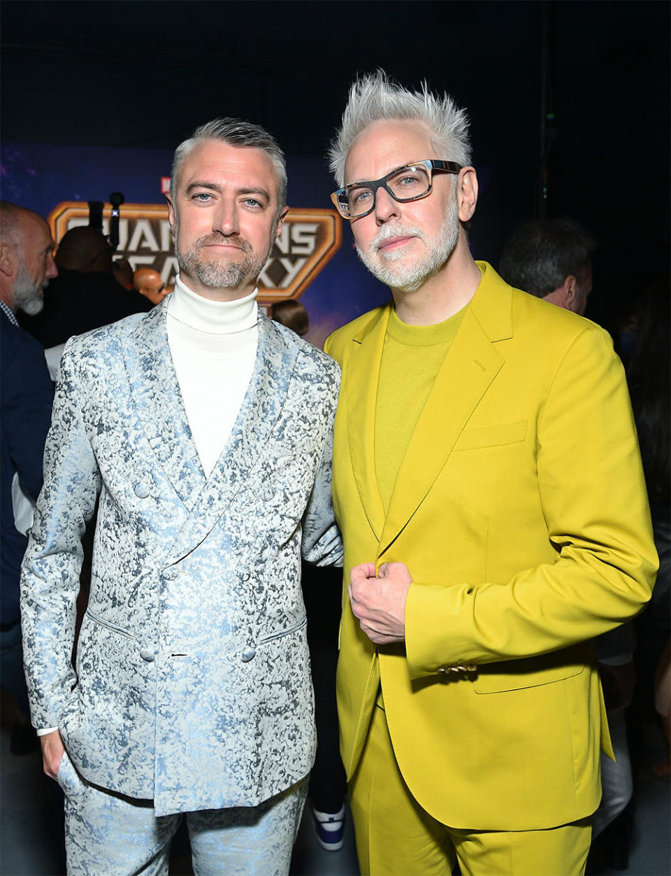 Sean Gunn and James Gunn attend the Guardians of the Galaxy Vol. 3 World Premiere at the Dolby Theatre in Hollywood, California on April 27, 2023.
