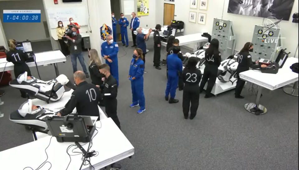 The Crew-3 astronauts launching on SpaceX's Crew Dragon Endurance suit up for their launch to the International Space Station from NASA's Kennedy Space Center in Florida on Nov. 10, 2021.