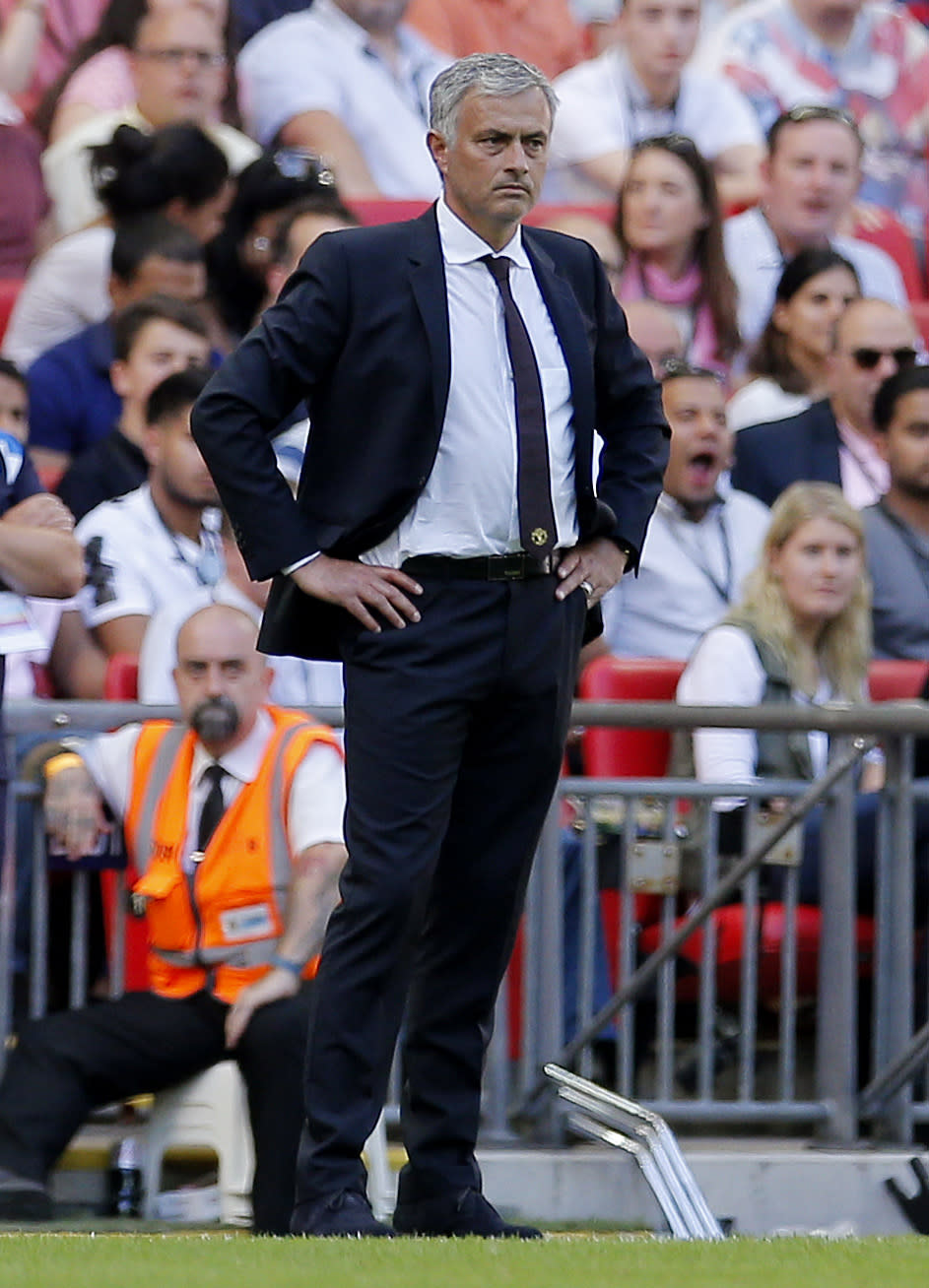 Football Soccer Britain - Leicester City v Manchester United - FA Community Shield - Wembley Stadium - 7/8/16 Manchester United manager Jose Mourinho Action Images via Reuters / Andrew Couldridge Livepic EDITORIAL USE ONLY. No use with unauthorized audio, video, data, fixture lists, club/league logos or "live" services. Online in-match use limited to 45 images, no video emulation. No use in betting, games or single club/league/player publications. Please contact your account representative for further details.