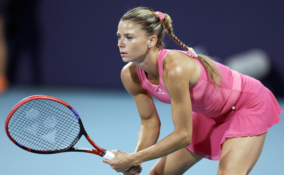 Camila Giorgi, pictured here in action against Victoria Azarenka at the Miami Open.