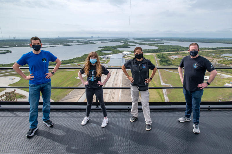 Inspiration4 crew, left to right: Jared Isaacman, the entrepreneur financing the mission; Hayley Arceneaux; Sian Proctor; and Chris Sembroski. / Credit: SpaceX