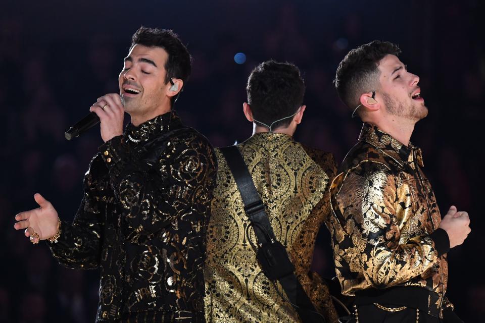 The Jonas Brothers perform during the 62nd Annual Grammy Awards on January 26, 2020, in Los Angeles. (Photo by Robyn Beck / AFP) (Photo by ROBYN BECK/AFP via Getty Images)