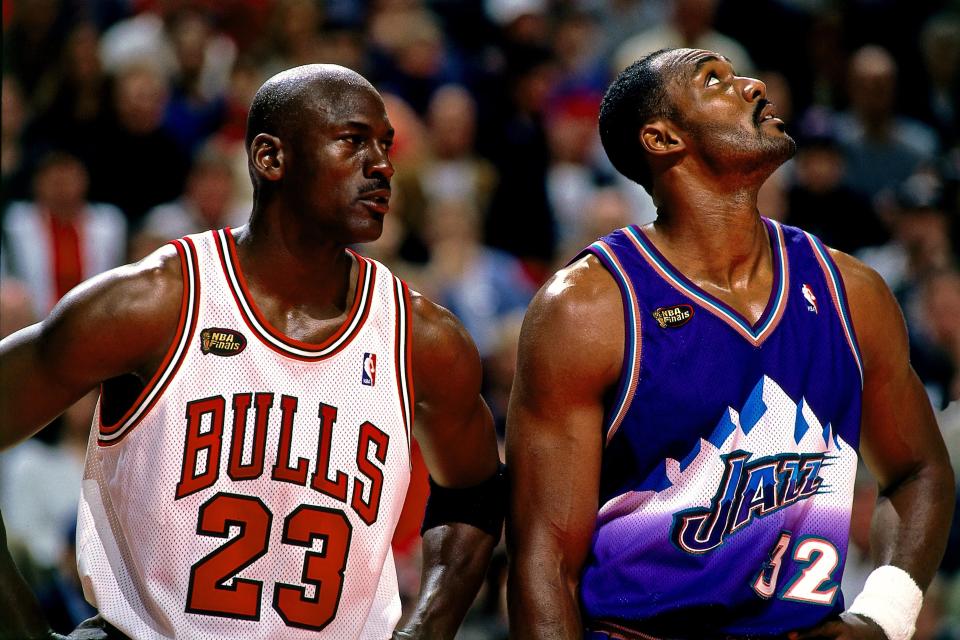 Michael Jordan and Karl Malone met again in the NBA Finals in 1998. (Getty Images)