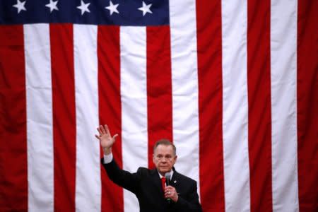 Republican candidate for U.S. Senate Judge Roy Moore speaks during a campaign rally in Midland City, Alabama, U.S., December 11, 2017.  REUTERS/Jonathan Bachman