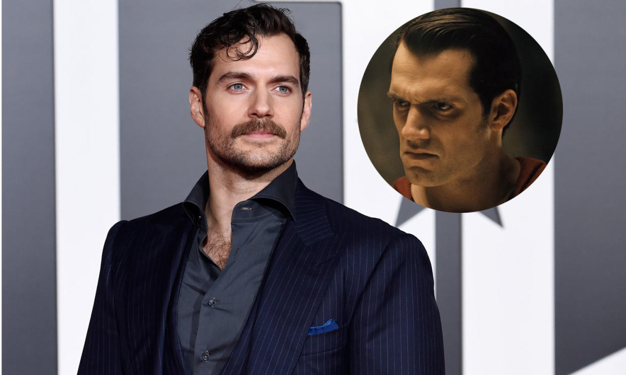 Henry Cavill promoting Justice League (Warner Brothers).