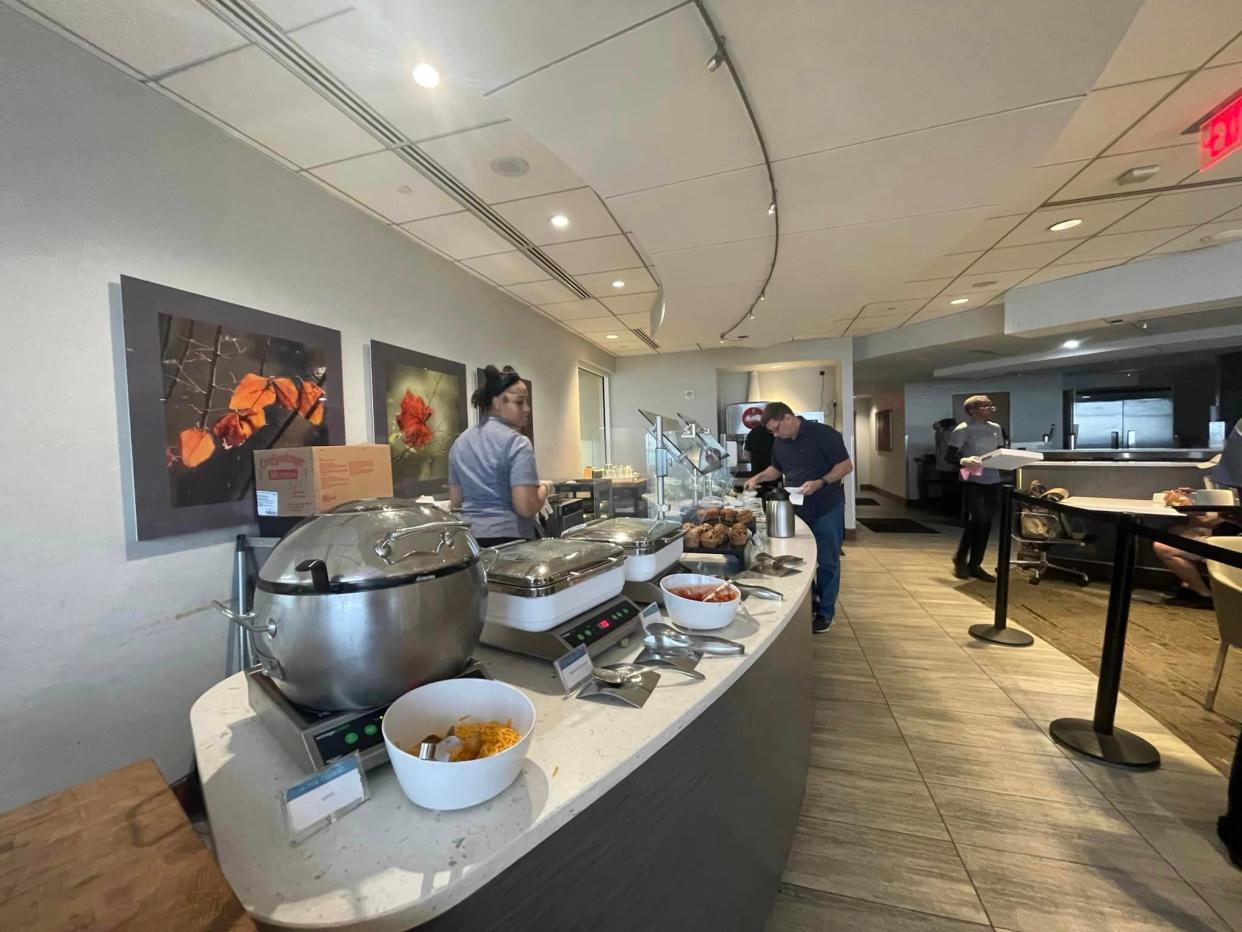 A buffet in an airport lounge.