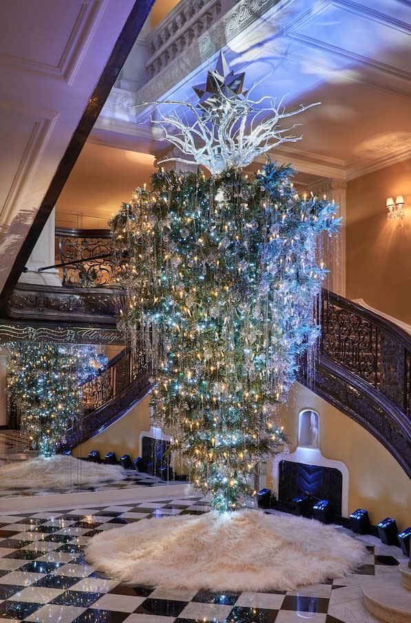 The Claridge’s upside down Christmas tree designed by fashion legend Karl Lagerfeld