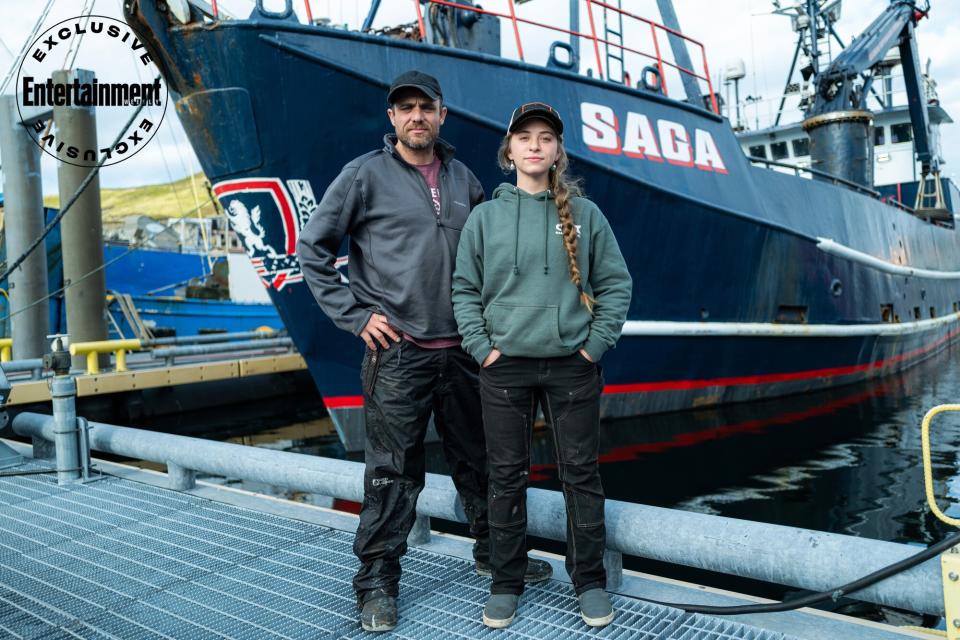 Meet the new cast of Deadliest Catch Jake and Bob posing at the dock with the Saga in the background Captains Jake Anderson and Sophia “Bob” Nielsen at the F_V Saga