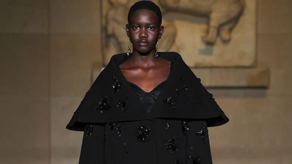 Elbow gloves and reimagined opera coats were everywhere on Erdem's runway. -  Jason Lloyd Evans