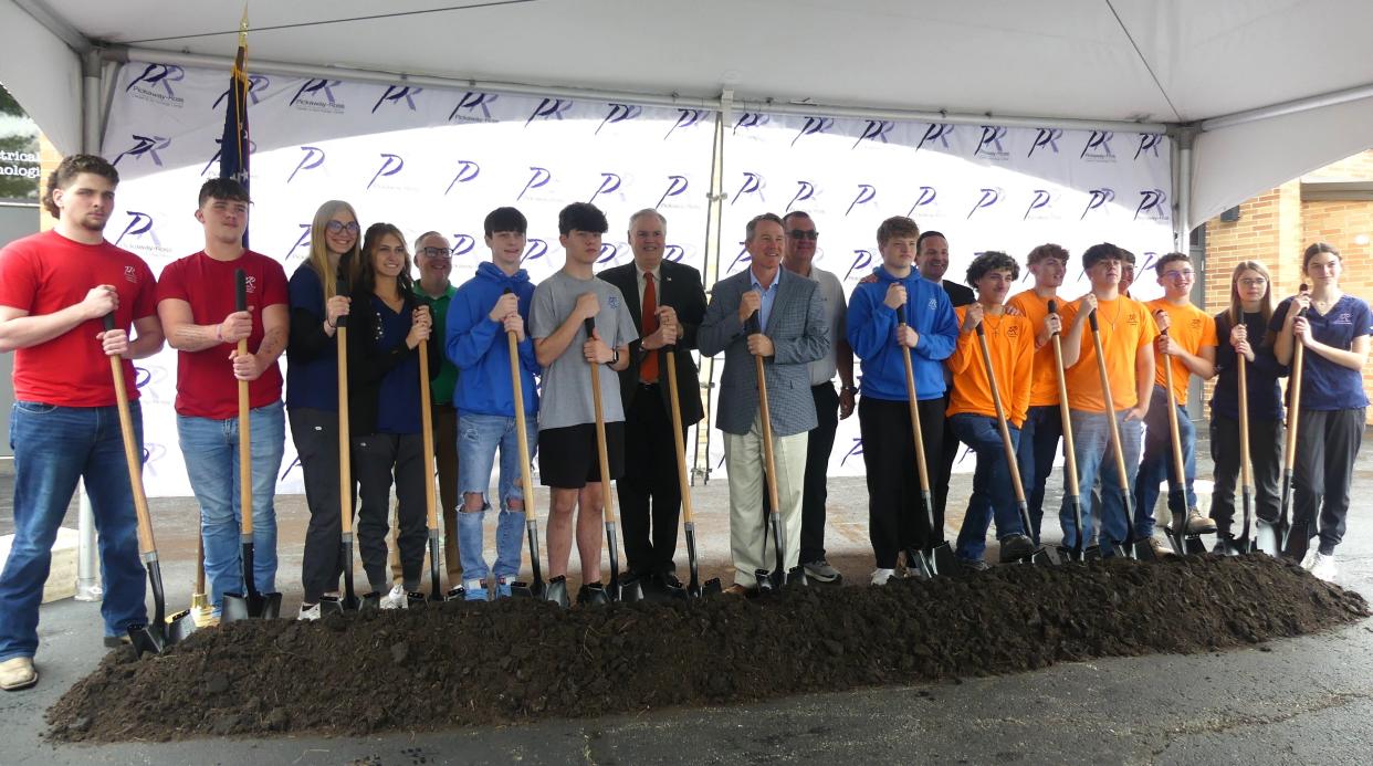 Lt. Governor Jon Husted, other elected officials and students from the Pickaway-Ross Career & Technology Center break ground on the new expansion to the school.