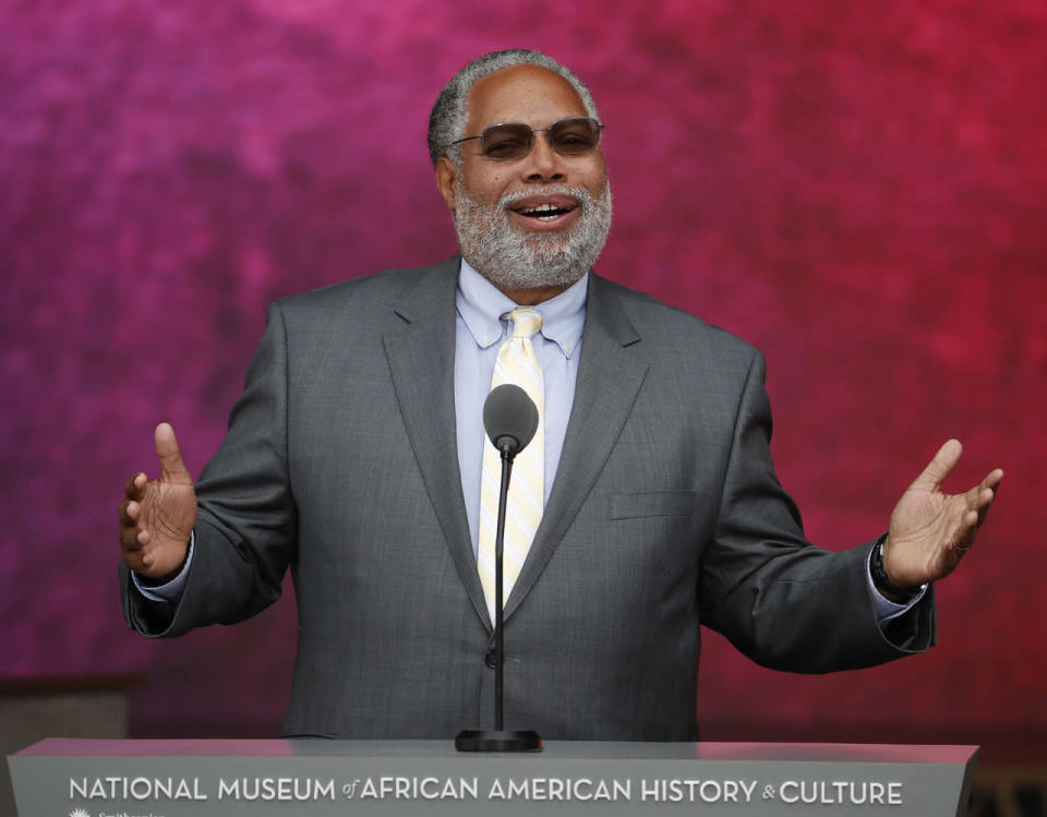 <p>Lonnie Bunch, director of the Smithsonian Museum of African American History and Culture speaks at the dedication ceremony for the Smithsonian Museum of African American History and Culture on the National Mall in Washington, Saturday, Sept. 24, 2016. (AP Photo/Pablo Martinez Monsivais)</p>