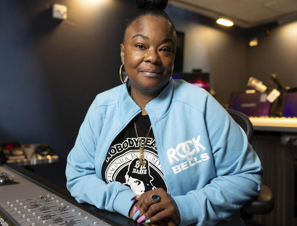 Roxanne Shante poses for a portrait on Tuesday, July 18, 2023, in New York. Women have fought to shape their identification in hip-hop and demand recognition. At its 50th anniversary, female rappers are taking their moment to shine – while still demanding respect and facing decades-old challenges. Shante started entering rap battles and making records as a young teen in the 1980s. The hip-hop legend’s battle tracks solidified her as one of the earliest and fiercest emcees at the age of 14. Shante, along with artists such as Salt-N-Pepa, Yo-Yo, and Queen Latifah were voices that amplified feminist storytelling and issues during the ‘80s and early ’90s. (Photo by Matt Licari/Invision/AP)