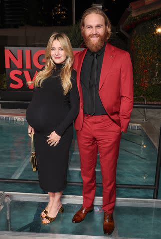<p>John Salangsang/Variety via Getty Images</p> Meredith Hagner and Wyatt Russell at the premiere of 'Night Swim'