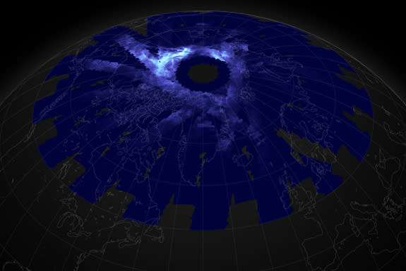 This compilation of satellite images shows a view of recent noctilucent – or night shining — clouds from above.