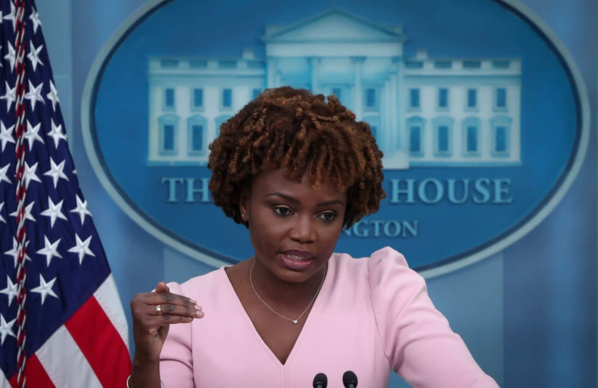 White House press secretary Karine Jean-Pierre at Monday’s press briefing (Getty Images)