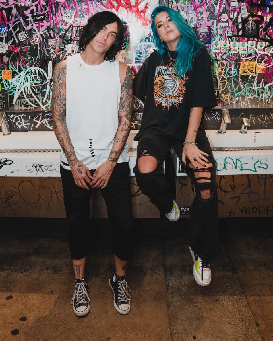 <p>Charlotte Sands and Kellin Quinn of Sleeping with Sirens hang backstage at 1720 Warehouse in Los Angeles on Aug. 4.</p>