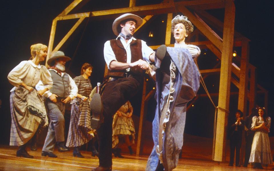Hugh Jackman and Maureen Lipman in the 1999 revival of Oklahoma! that was attending by the Queen and the Duke of Edinburgh - Rex