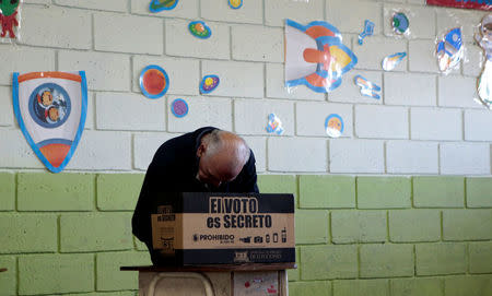 A voter prepares to cast his ballot during the presidential election at a polling station in San Jose, Costa Rica, April 1, 2018. REUTERS/Juan Carlos Ulate