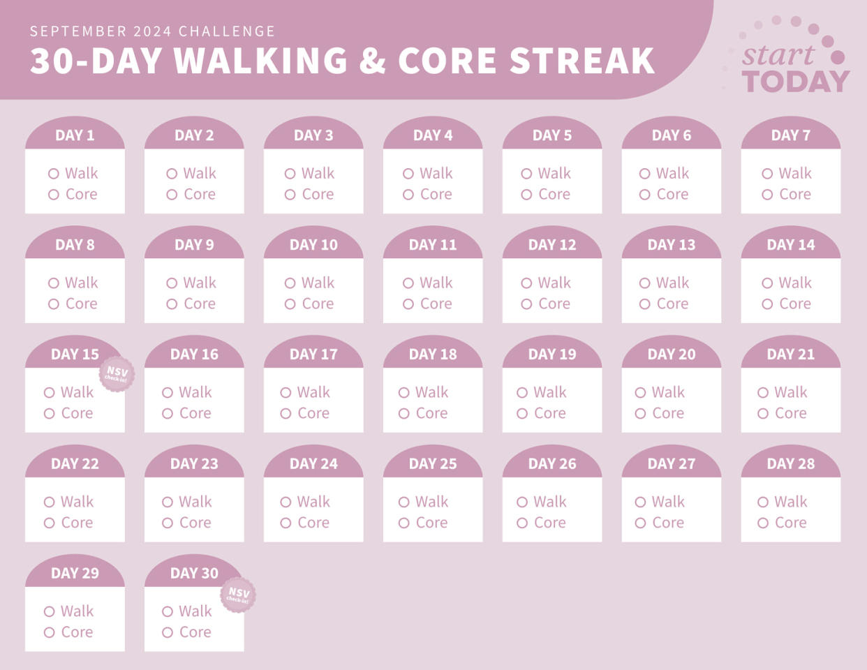 Start TODAY 30-day walking and core streak challenge