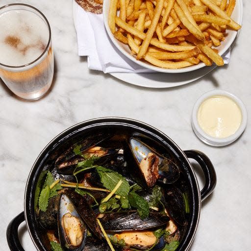 Moules frites available at Le Cavalier in Wilmington.
