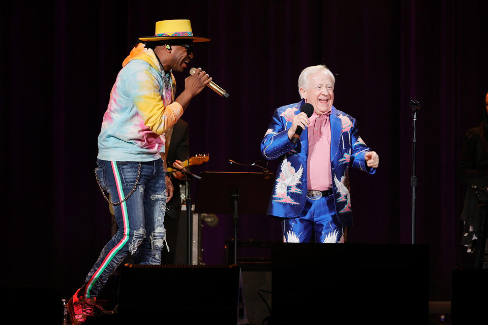 <p>Jimmie Allen and Leslie Jordan delight the audience with a performance during Jordan's show at the Ryman Auditorium on Nov. 30 in Nashville. </p>