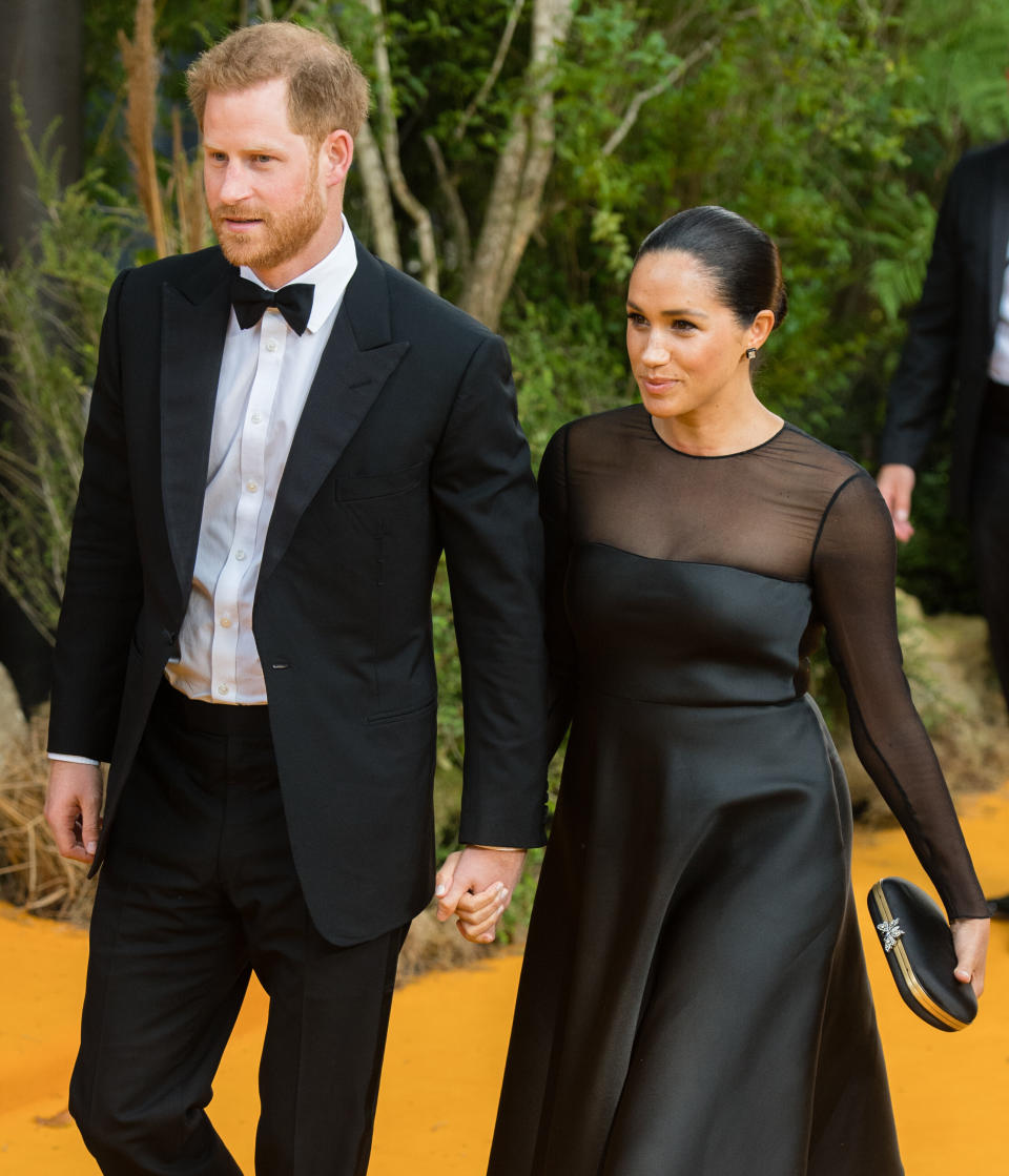 The Duke and Duchess of Sussex attend "The Lion King" European premiere at Leicester Square on July 14 in London.&nbsp; (Photo: Samir Hussein via Getty Images)