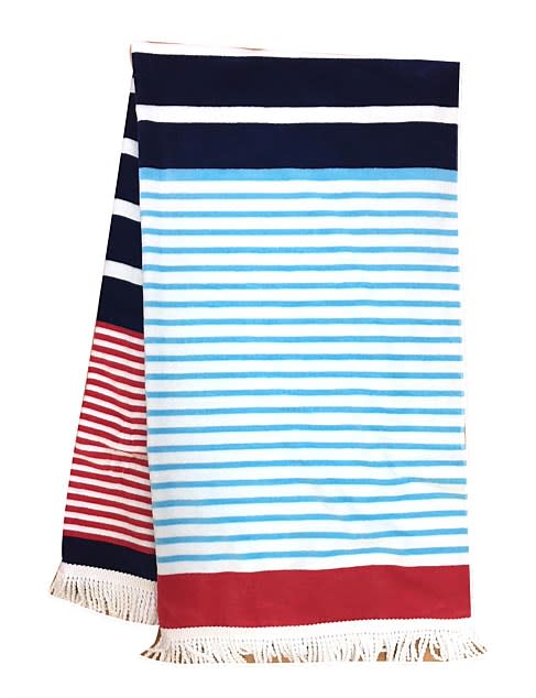 SANTORINI VELOUR BEACH TOWEL is available at David Jones. Photo: David Jones