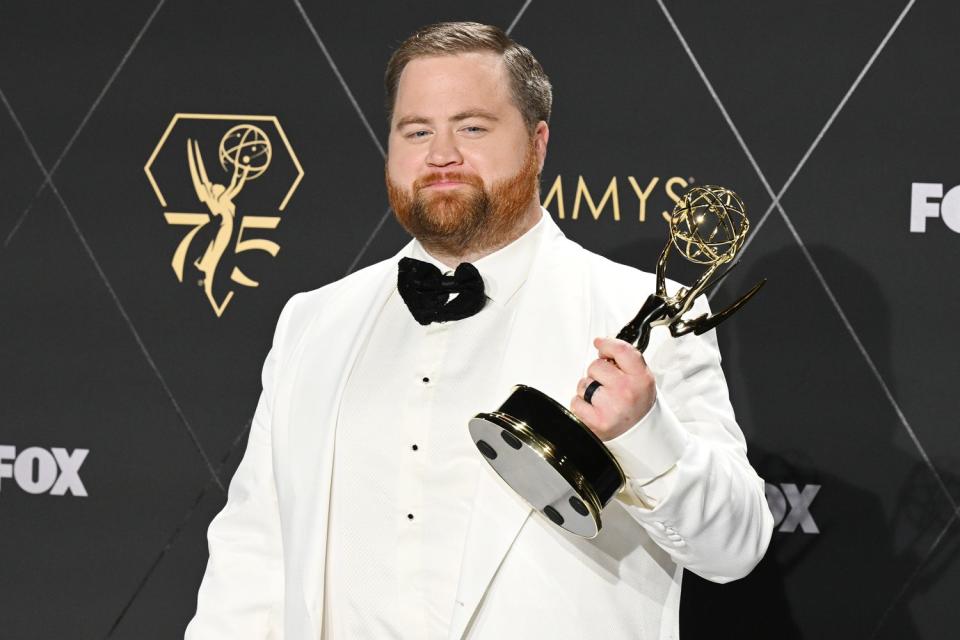 <p>Gilbert Flores/Variety via Getty</p> Paul Walter Hauser attends the 75th Primetime Emmy Awards on Jan. 15, 2024