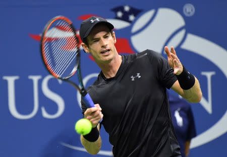 5, 2016; New York, NY, USA; Andy Murray of Great Britain hits to Grigor Dimitrov of Bulgaria on day eight of the 2016 U.S. Open tennis tournament at USTA Billie Jean King National Tennis Center. Mandatory Credit: Robert Deutsch-USA TODAY Sports