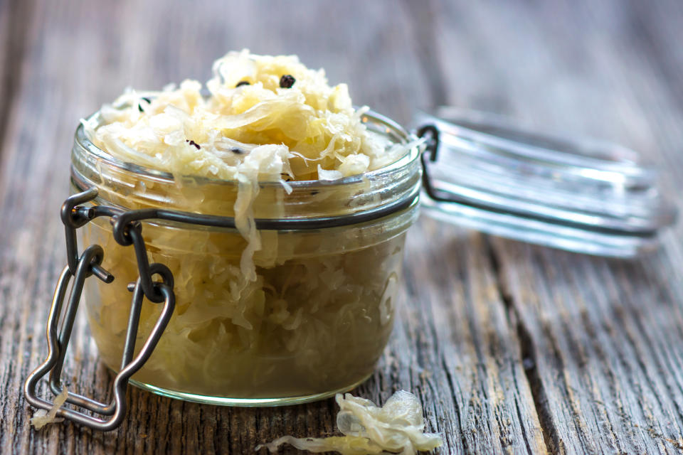 Sauerkraut is shredded&nbsp;cabbage that has been fermented by lactic acid bacteria. Not only is it a probiotic, but it's <a href="http://www.healthline.com/nutrition/11-super-healthy-probiotic-foods#section4" target="_blank">also rich in&nbsp;fiber</a>, as well as vitamins C, B and K.