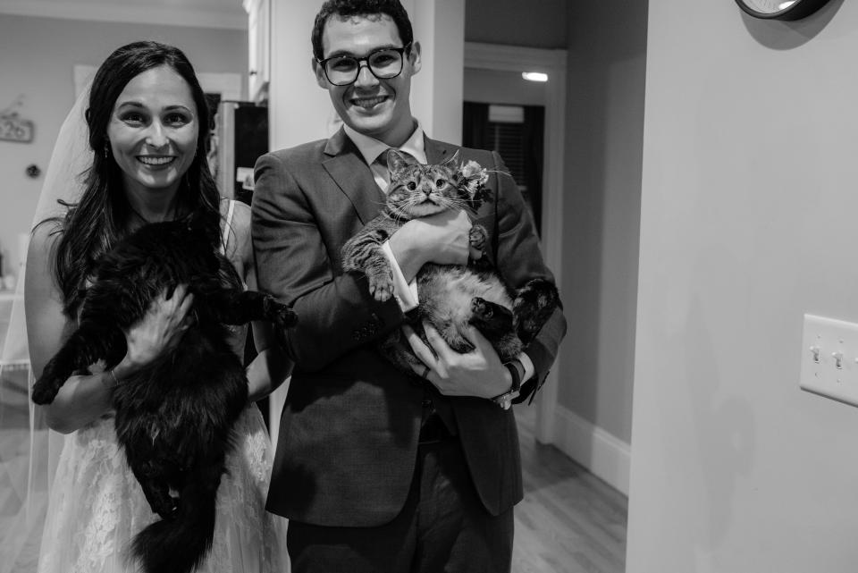 Lauren and Harrison Makofsky with their cat Maya, a pet influencer.