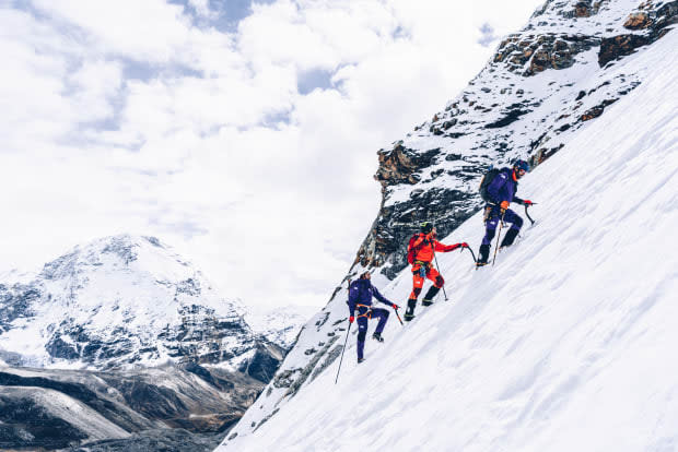 The North Face athletes climbing Chamlang, a mountain in the Nepalese Himalayas.
