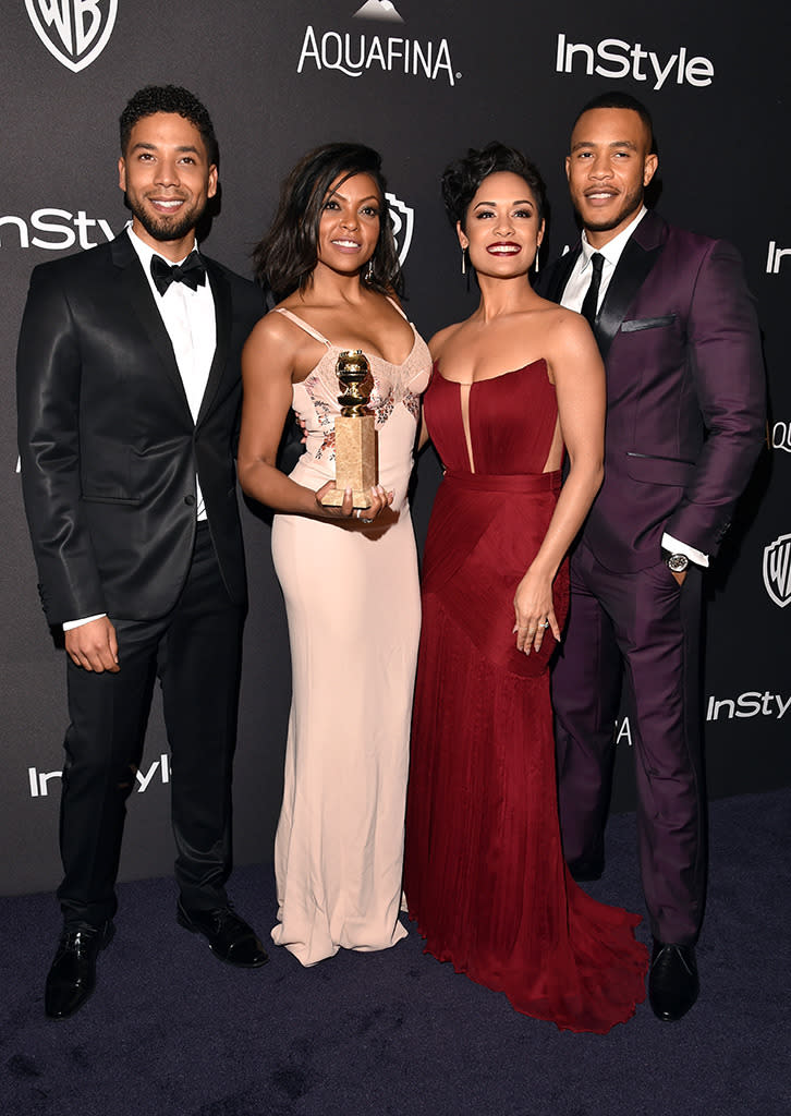 “Empire” in da house! Jussie Smollett, Taraji P. Henson, Grace Gealey, and Trai Byers celebrated as a squad. (Photo: Wire Image)