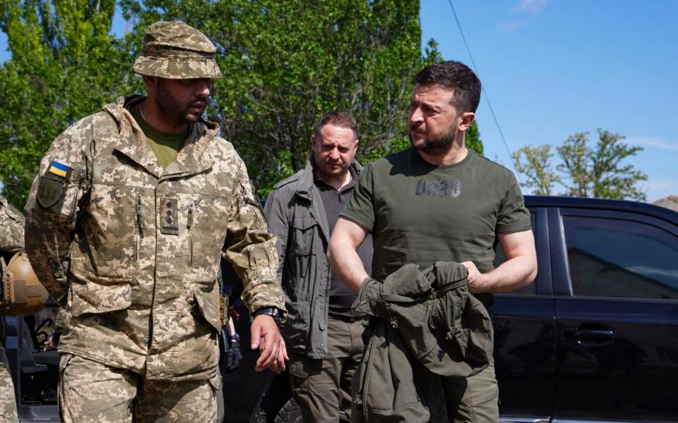 Ukrainian President Volodymyr Zelensky visiting the frontline positions of the Ukrainian military during a trip to the Zaporizhzhia region - AFP