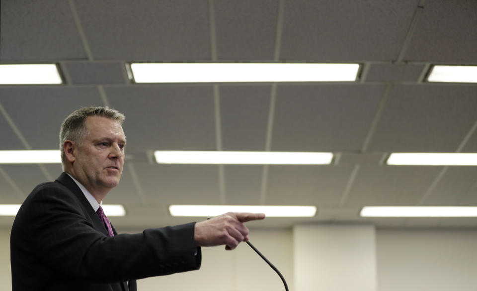 Acting New Jersey U.S. Attorney William E. Fitzpatrick speaks during a news conference announcing corruption charges against Philadelphia District Attorney Seth Williams, Tuesday, March 21, 2017, in Philadelphia. Williams, Philadelphia's top prosecutor, was charged Tuesday with taking more than $160,000 in luxury gifts, Caribbean trips and cash, often in exchange for official favors that included help with a court case, according to a bribery and extortion indictment unsealed Tuesday. (AP Photo/Matt Slocum)