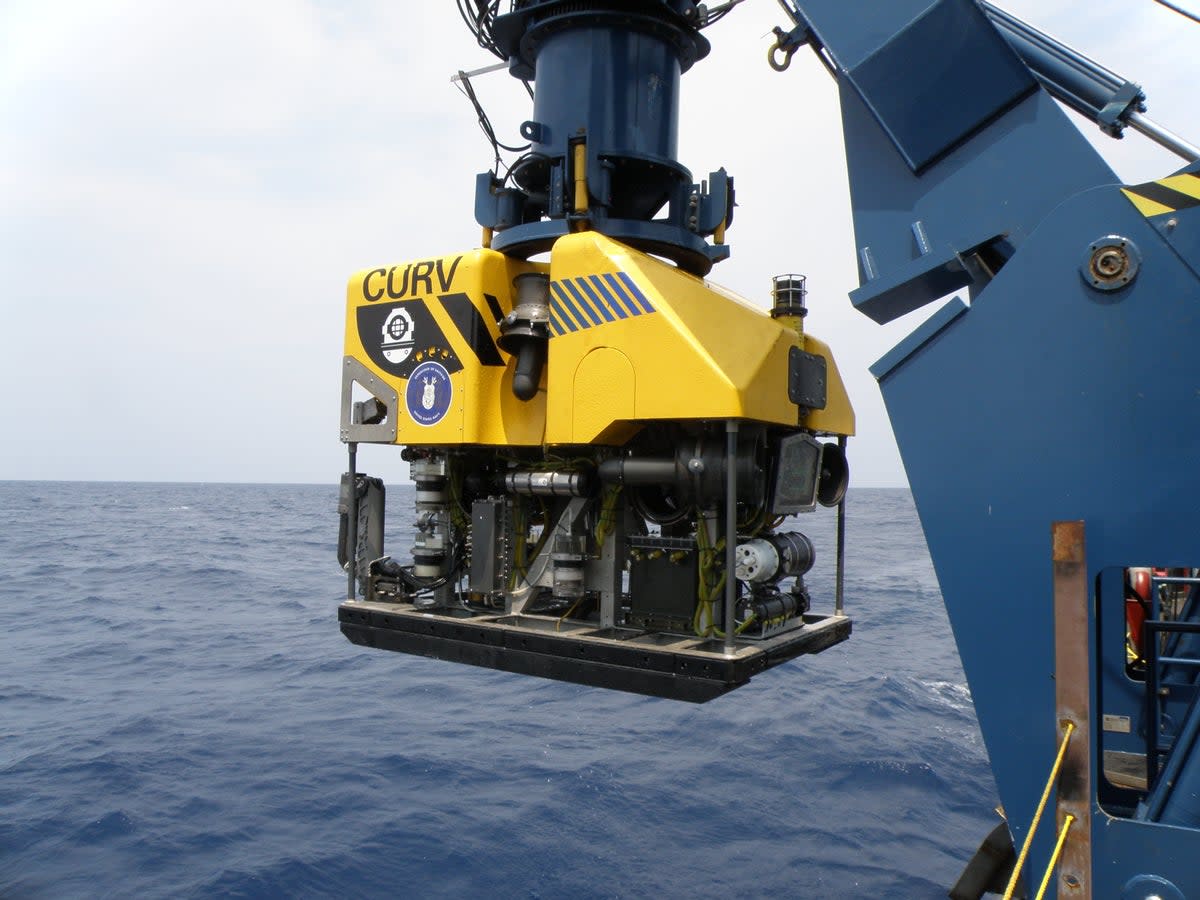 A US Navy Curv-21, an unmanned submersible vessel that can reach a depth of 20,000 feet, is being used in the search for the missing Titanic wreck vessel (US Navy)