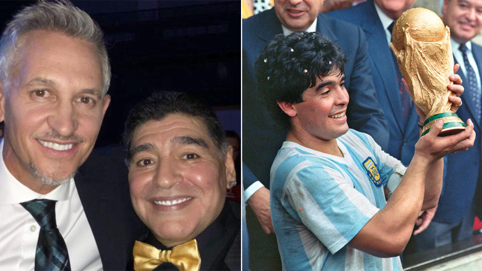 Pictured here, Gary Lineker alongside his friend and former rival Diego Maradona.