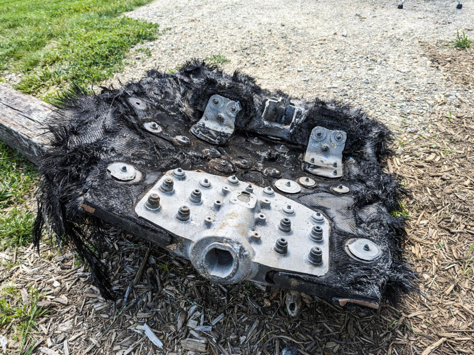 The charred slab of debris that came from a SpaceX capsule (The Glamping Collective)