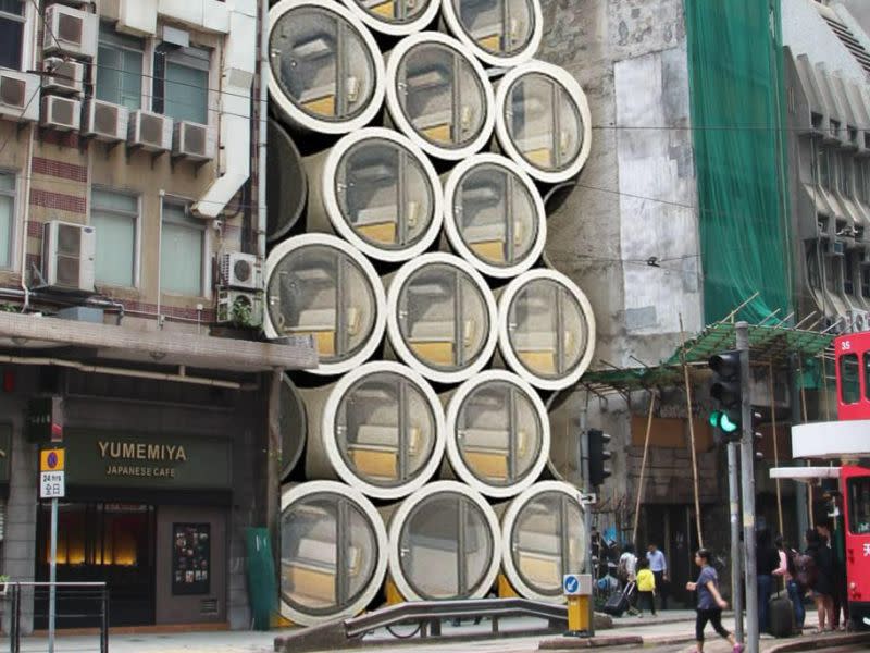 ▲香港建築師羅發禮以水泥管建成微型住宅，推出「水管屋」概念，目前已由仁濟醫院實現，在荃灣蓋了212戶的「過渡性房屋」，租金低於市場行情一半。（圖／翻攝OPod Tube Housing by James Law Cybertecture臉書）